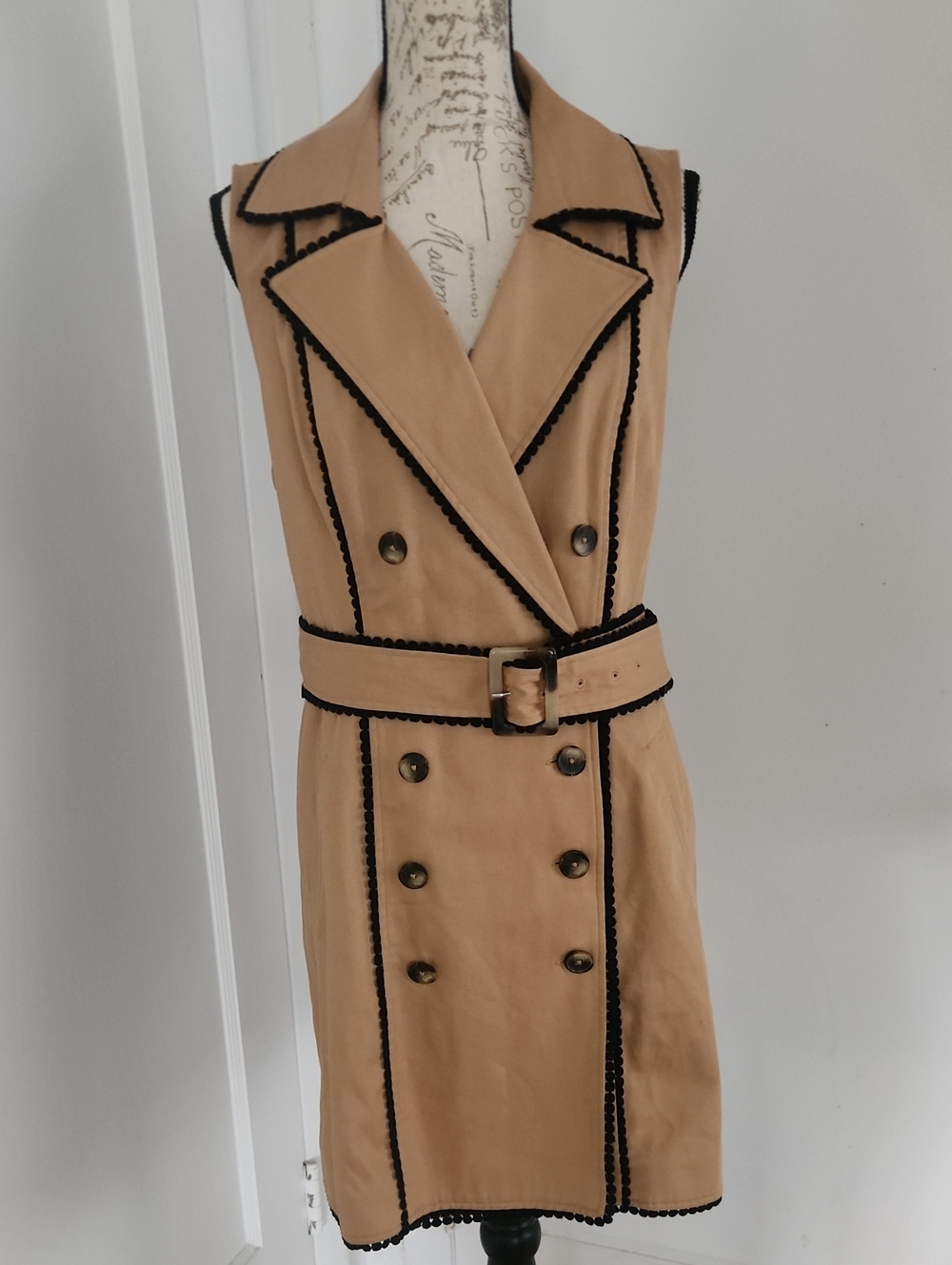 L'AGENCE Camel Mini Trench Dress with Black Trim